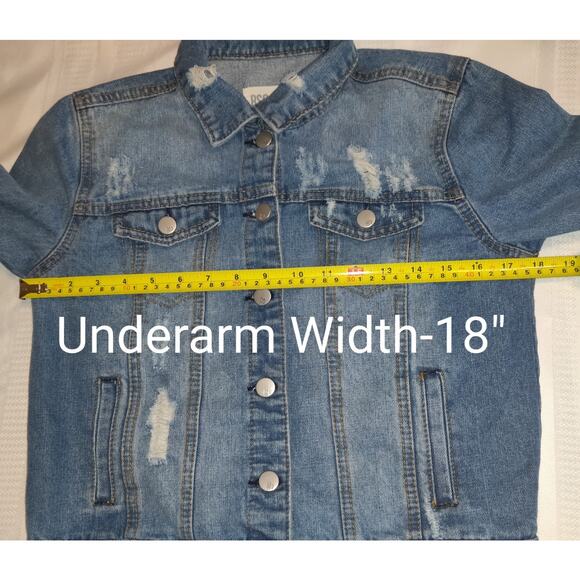 Rsq Denim Jean Jacket Women's S Distressed Medium Wash Blue Rips Trucker Pockets - Picture 13 of 16